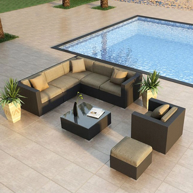 Nordic Hotel Terrace Leisure Outdoor Furniture Corner Sofa Set 1 2 3 Seater PE Rattan Garden Sofa