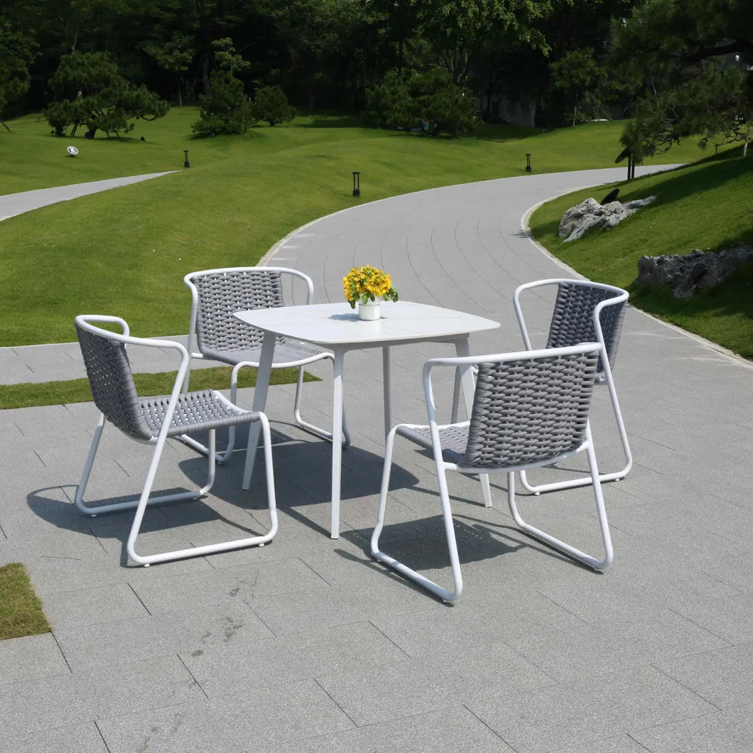 Outdoor Home Hotel Garden Patio Swimming Pool Side Table and Chair Set 4 Chairs and 1 Table Aluminum Frame Furniture