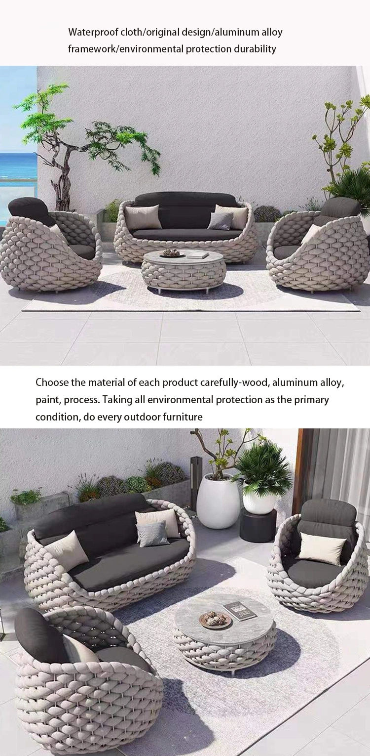 Hand Woven European Furniture Sofa Set Aluminium Garden Sets Rope Wicker Rattan Patio Balcony Outdoor Sofa