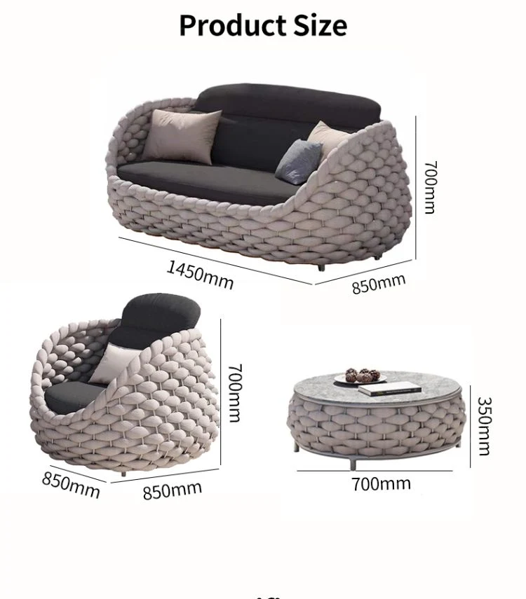 Hand Woven European Furniture Sofa Set Aluminium Garden Sets Rope Wicker Rattan Patio Balcony Outdoor Sofa