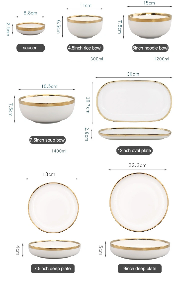 Nordic Gold Rim Best Ceramic Dishes &amp; Plates Pearl White Porcelain Vs Ceramic Dinnerware Sets for Dinner