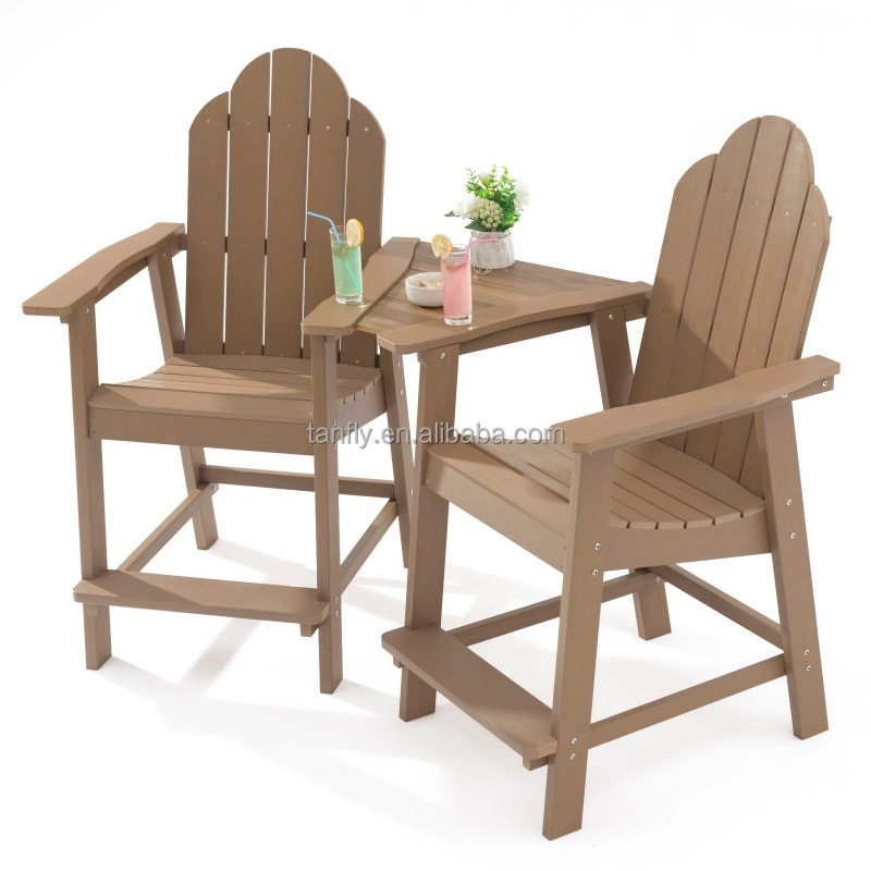 Outdoor Patio Furniture HIPS Plastic Wood Balcony Pub Height Bistro Bar Stool Set with Connect Board