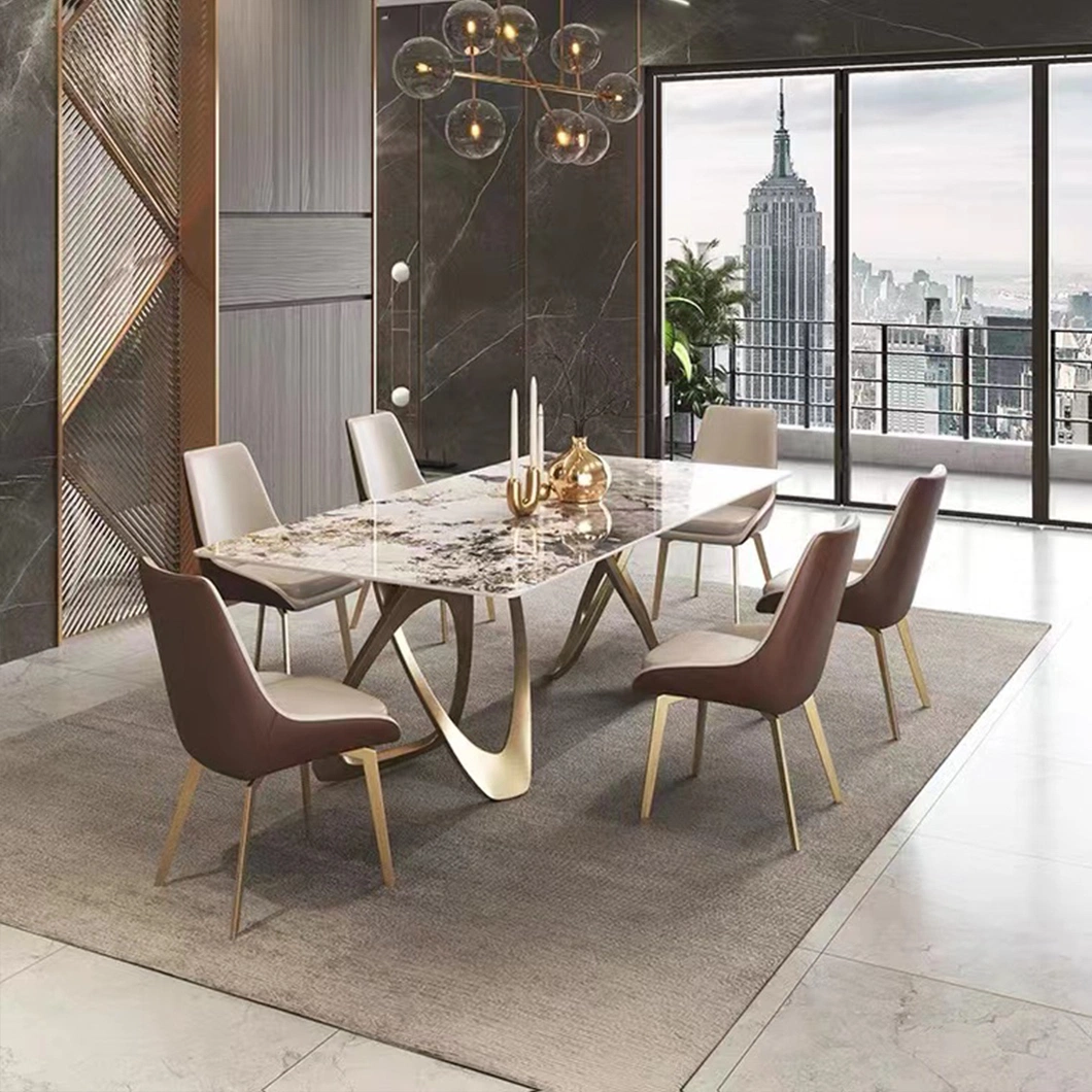 Luxury Gold Metal Marble Dinner Room Furniture Set Dining Table for Kitchen