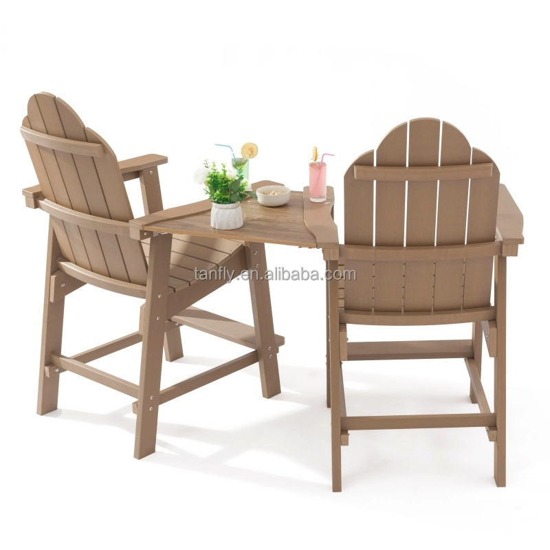 Outdoor Patio Furniture HIPS Plastic Wood Balcony Pub Height Bistro Bar Stool Set with Connect Board