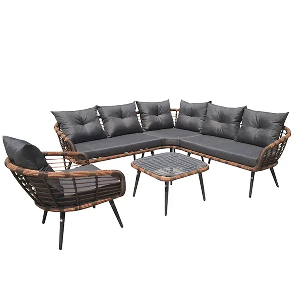 Outdoor Leisure PE Wicker Furniture Garden Corner Sofa Set with Coffee Table-5PCS