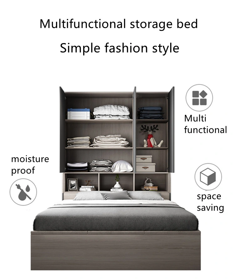 Modern Gray Color Storage Wardrobe Student Kids Size Bedroom Furniture Set Folding Sofa Beds