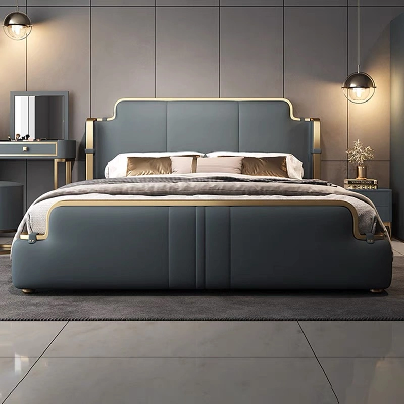 Modern PU Leather Bed Gray Double Bedroom Furniture Set