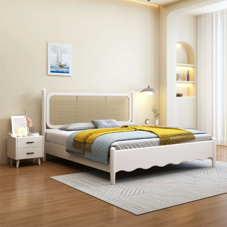 Wk Wood Color Walnut Color White Round Leg Rattan Crescent Bedside Foot Wooden Furniture Beds