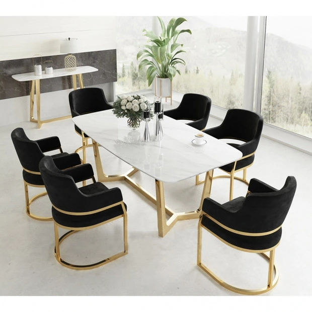 Modern Furniture Free Sample Ceramic Adjustable Gold Dining Table