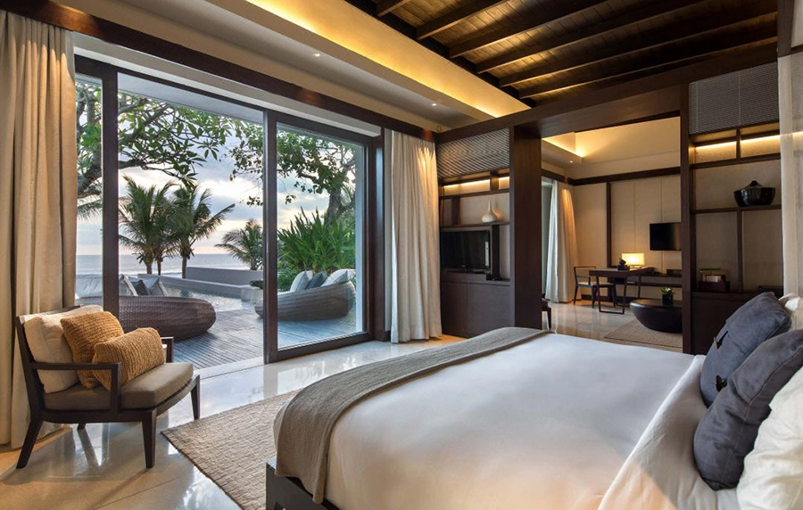 Modern Resort Beach Villa Hospitality Wooden Queen Bed Bedroom Sets 5 Star Four Seasons Luxury Hotel Room Furniture