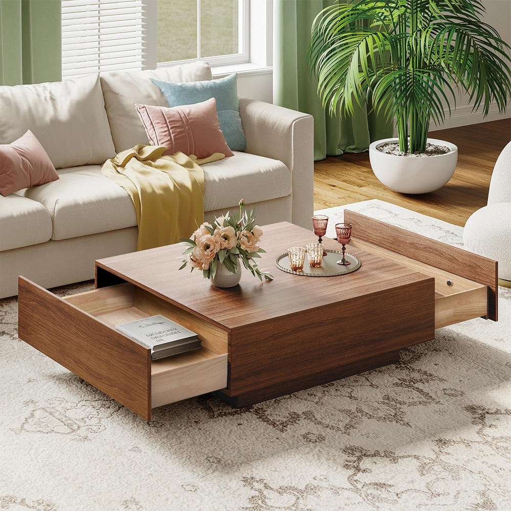 Modern Coffee Table Minimalist Wood Veneer Coffee Tablefully-Assembled 35&quot;