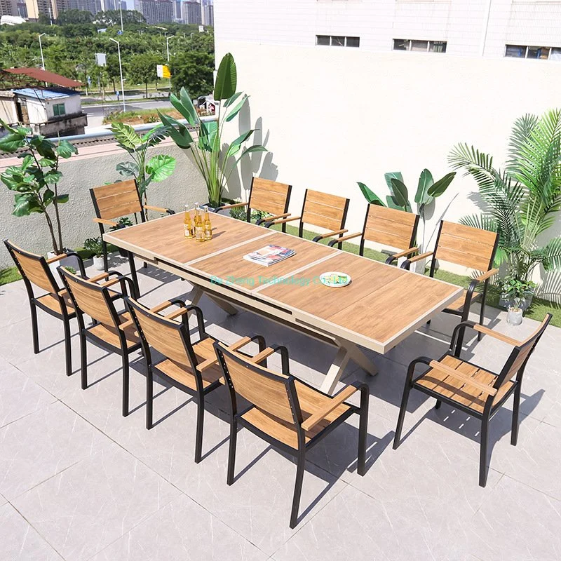 Hot-Sale Modern Garden Rectangle Outdoor Aluminum Wooden Extendable Dining Table