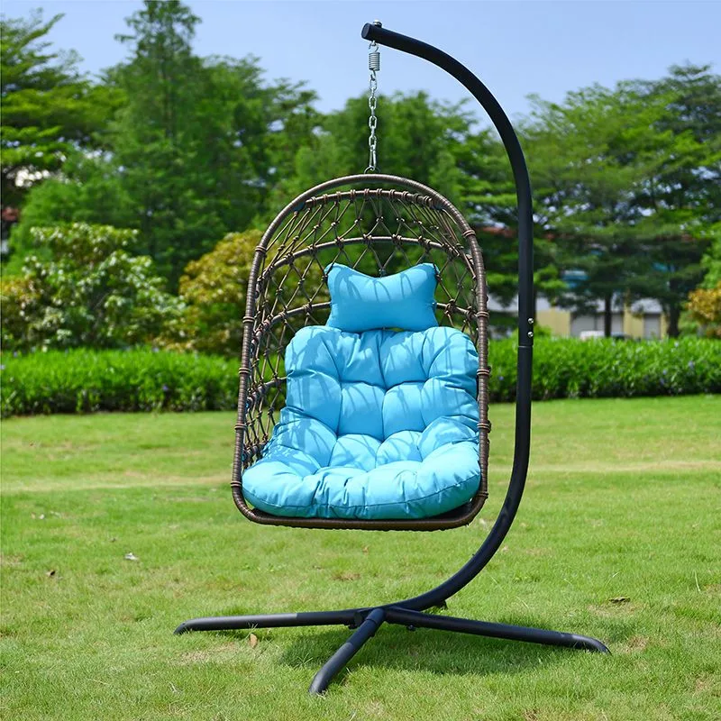 Outdoor Foldable Egg Swing Chair Hanging Rattan Garden Outdoor Furniture Hanging Patio Swing Chair with Stand