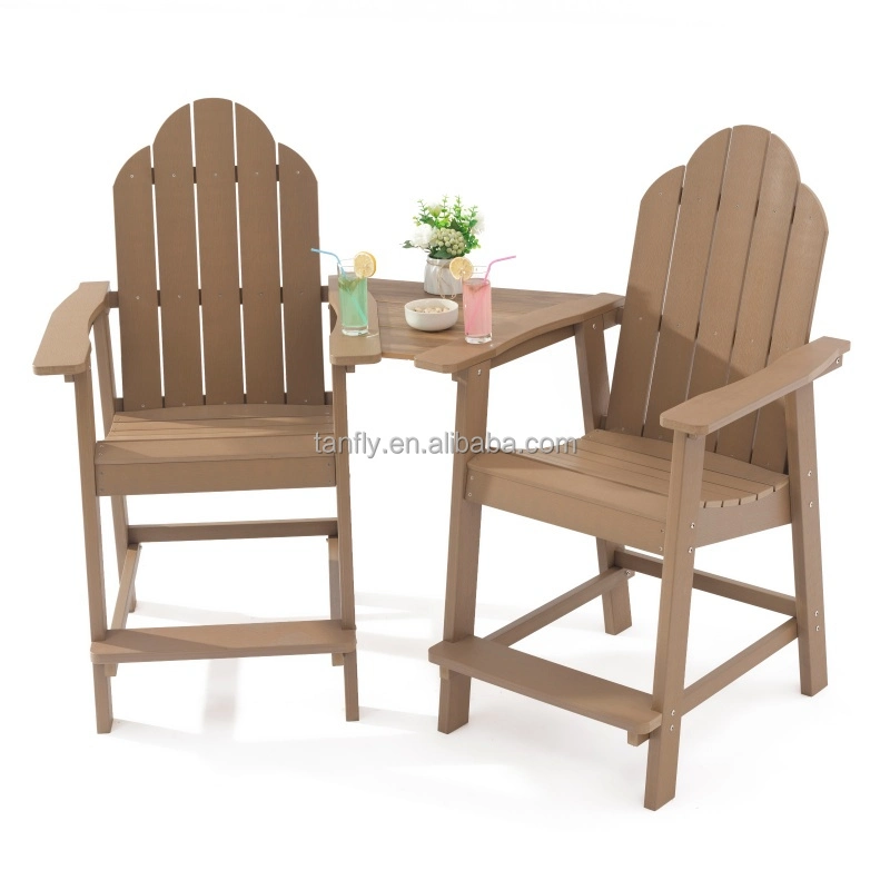 Outdoor Patio Furniture HIPS Plastic Wood Balcony Pub Height Bistro Bar Stool Set with Connect Board