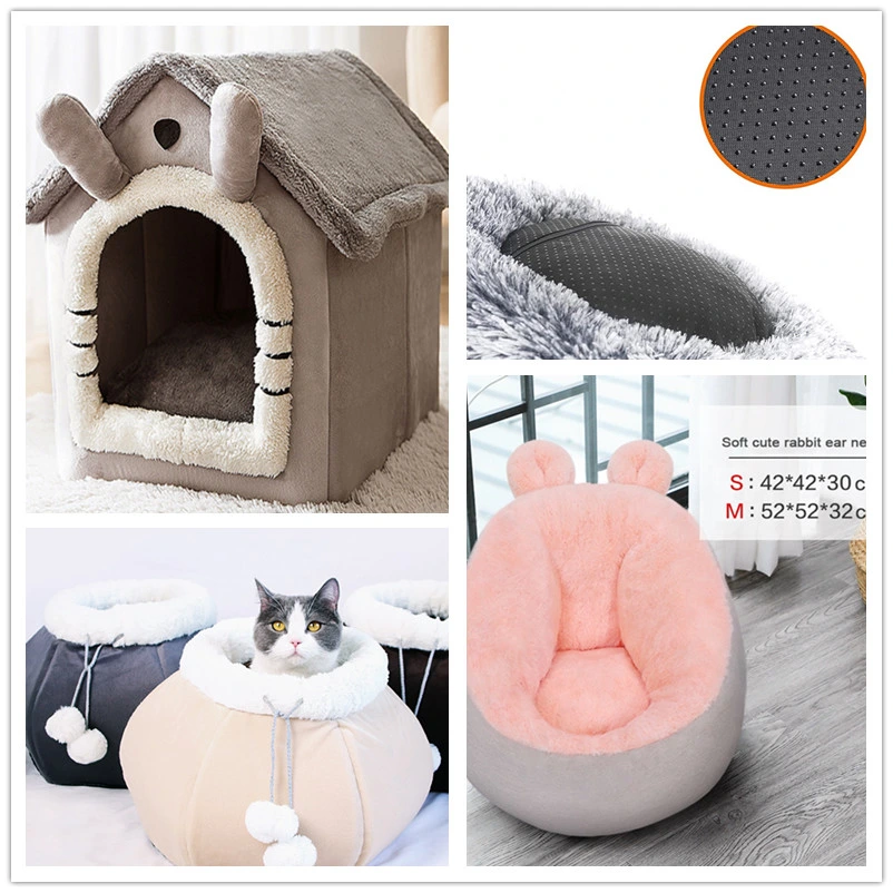 New Design Four Seasons Available Round Gray Cat Bed with Cat Tunnel