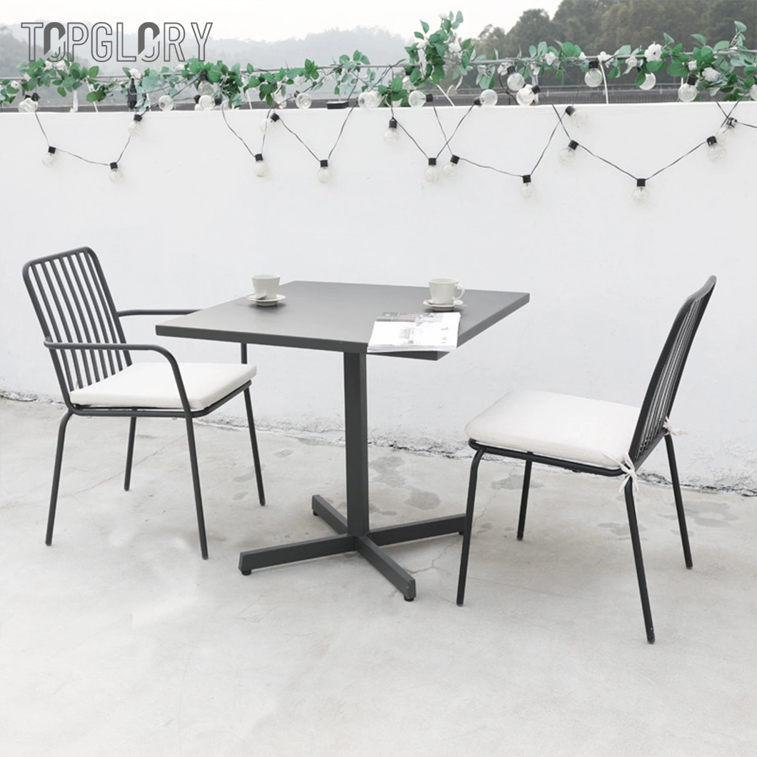 Aluminum Garden Dining Sets Outdoor Patio Rattan Chair Teak Rock Board Table Outdoor Furniture Bamboo Bistro Cafe Garden Aluminum Metal Patio Chair and Table