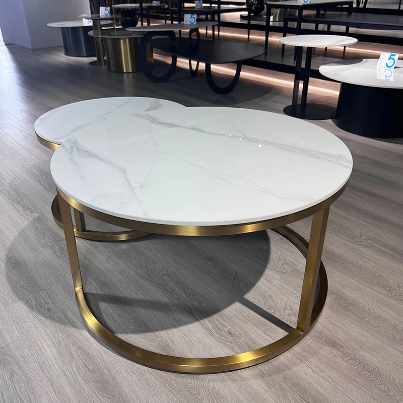 Luxury Living Room Home Furniture New Design End Table Glass Marble Top Set Sintered Stone Coffee Table with Stainless Steel Titanium