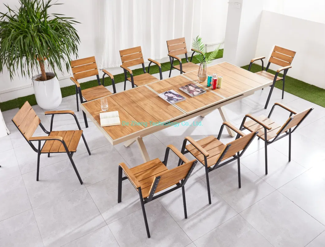 Hot-Sale Modern Garden Rectangle Outdoor Aluminum Wooden Extendable Dining Table