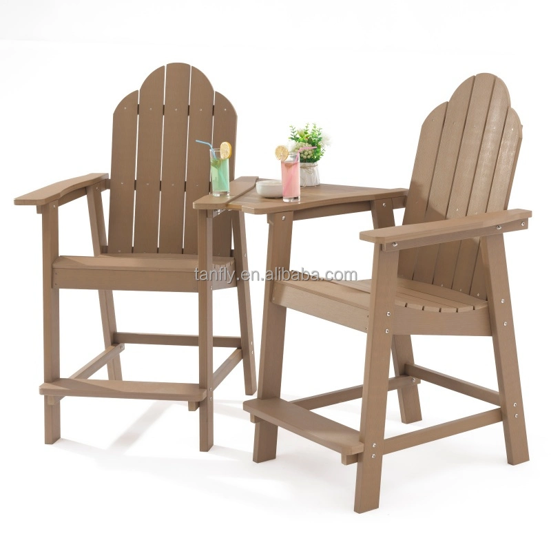 Outdoor Patio Furniture HIPS Plastic Wood Balcony Pub Height Bistro Bar Stool Set with Connect Board