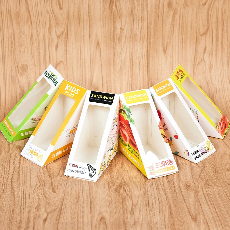 Triangle Shape Disposable Paper Sandwich Packaging Box with Window