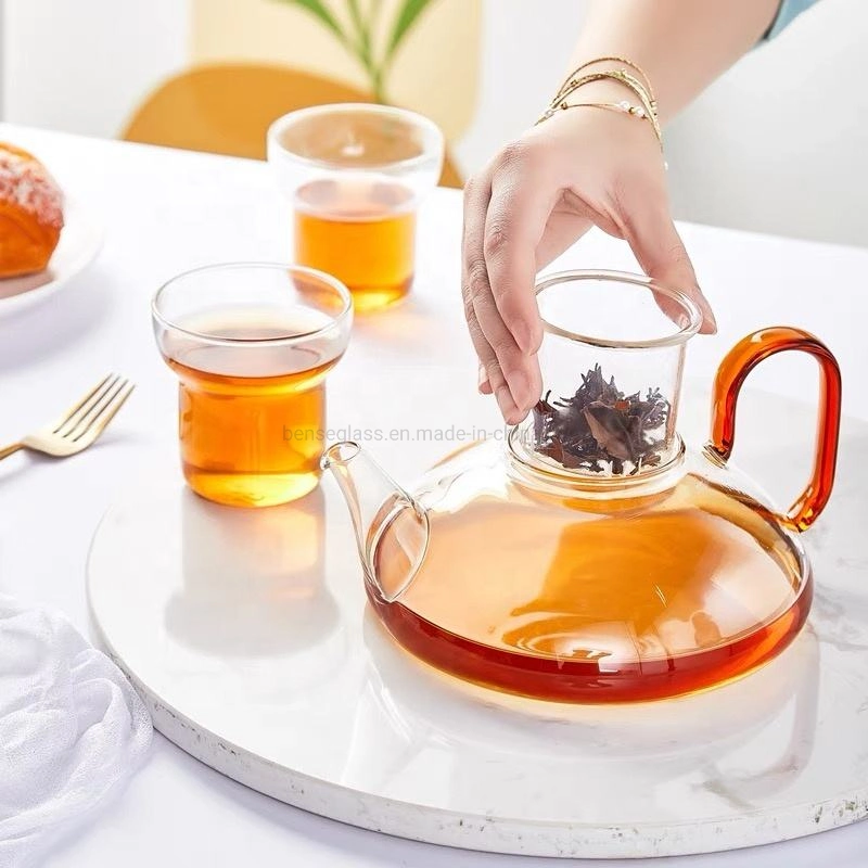 Durable Handmade High Borosil Glass Low Shape Teapot for Home and Office