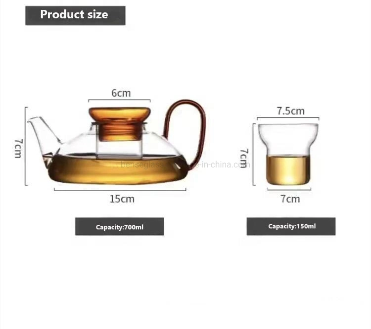 Durable Handmade High Borosil Glass Low Shape Teapot for Home and Office