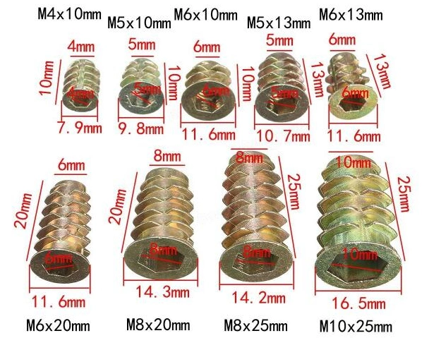 Uxcell 50PCS/Lot Furniture Hardwere Fasteners Parts M6 Threaded Insert Nut Carbon Steel Zinc Plated