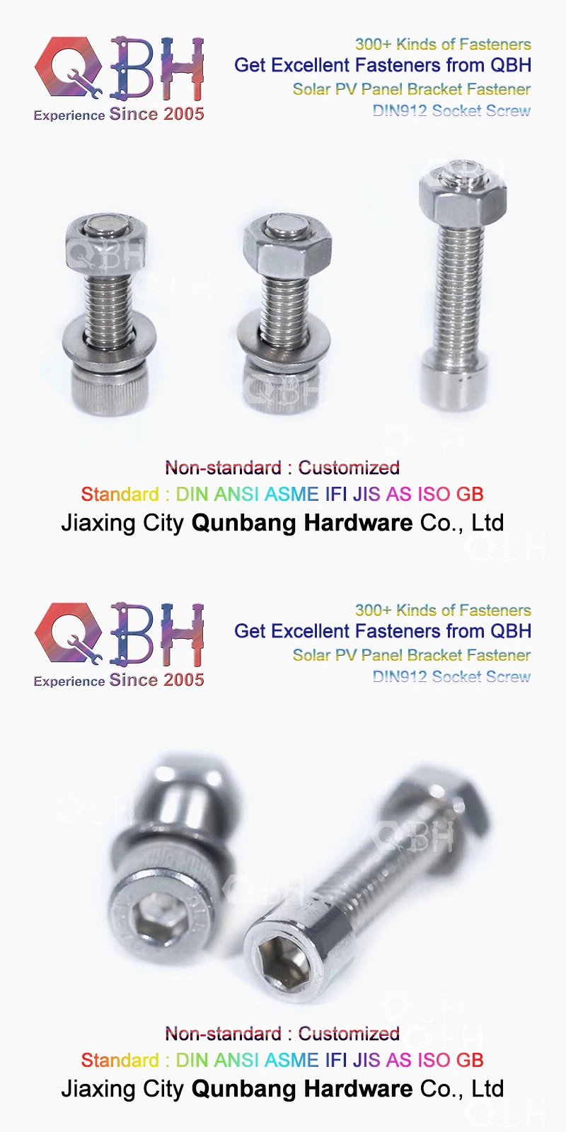 Qbh DIN912 Socket Screw Smarkey Solar Panel Mounting Bracket Screw Hardware Parts for Van RV Boat off Grid Roof PV Racking Spring Washer Assembly