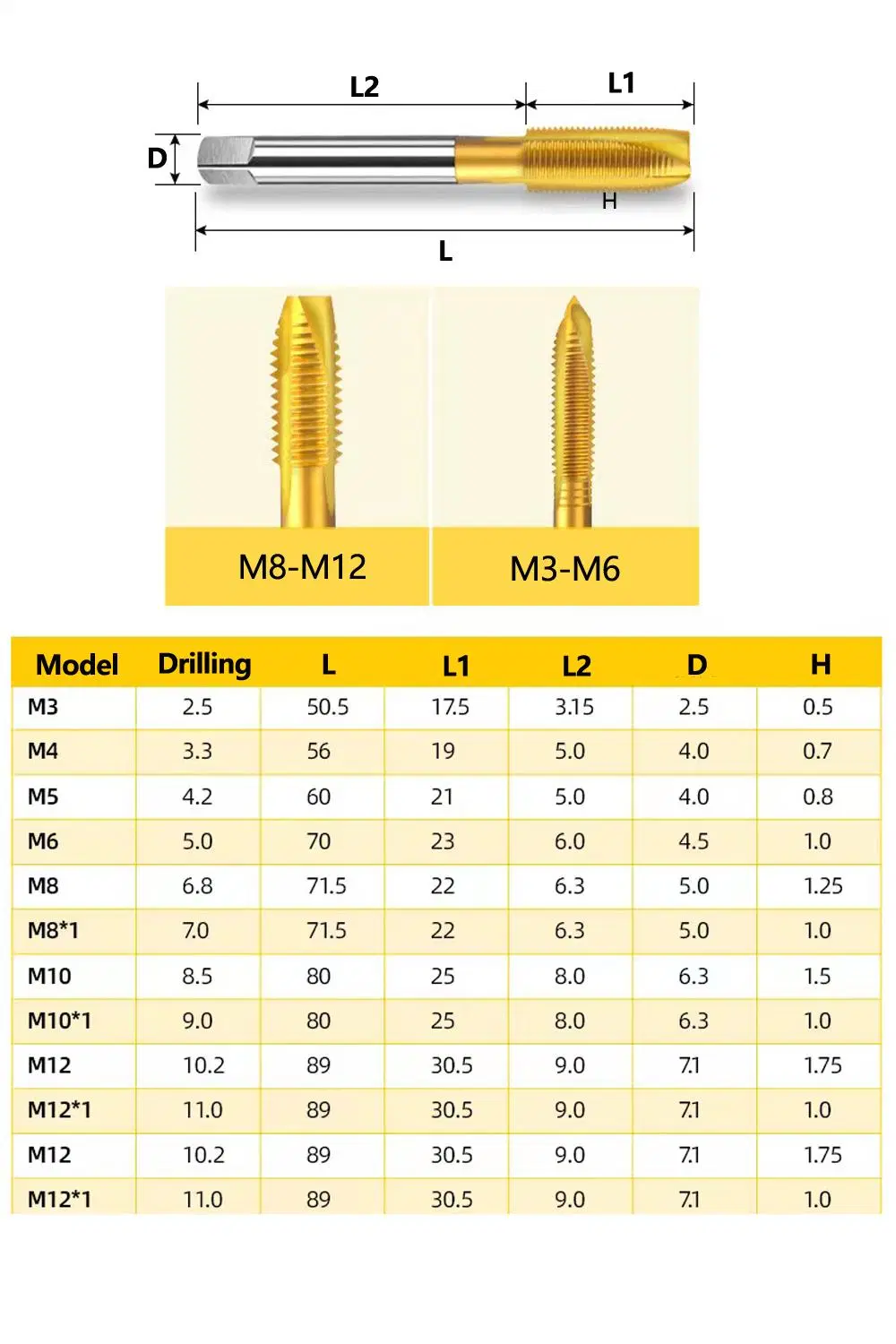 M3 M4 M5 M6 M8 Spiral Point Thread Plug Handle Tap