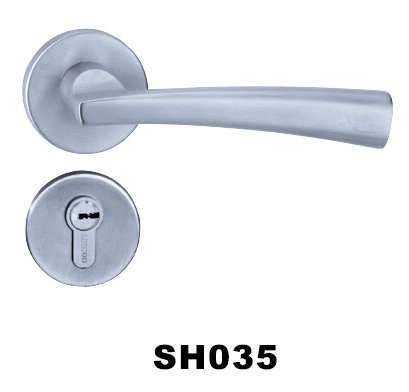 Olive Shape Die Solid Casting Stainless Steel 304 Door Lever Handle on Round Rose (SH035)