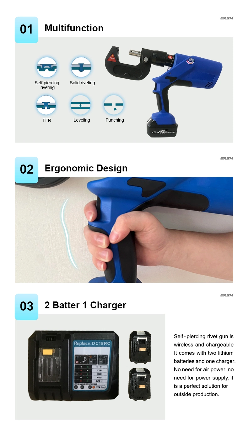 Efficient Processing Charging Time 1hour Electric Rivet-Less Clinching Gun