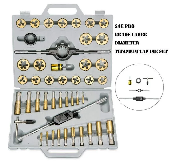 Large SAE Titanium Standard Tap and Die Threading Tool Set