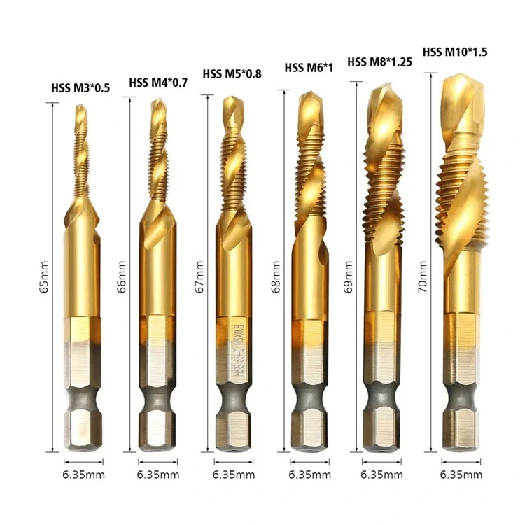 M3 to M10 Metric Titanium Combined Combination HSS Drill Tap Bit Set for Screw Tapping Threading Tools