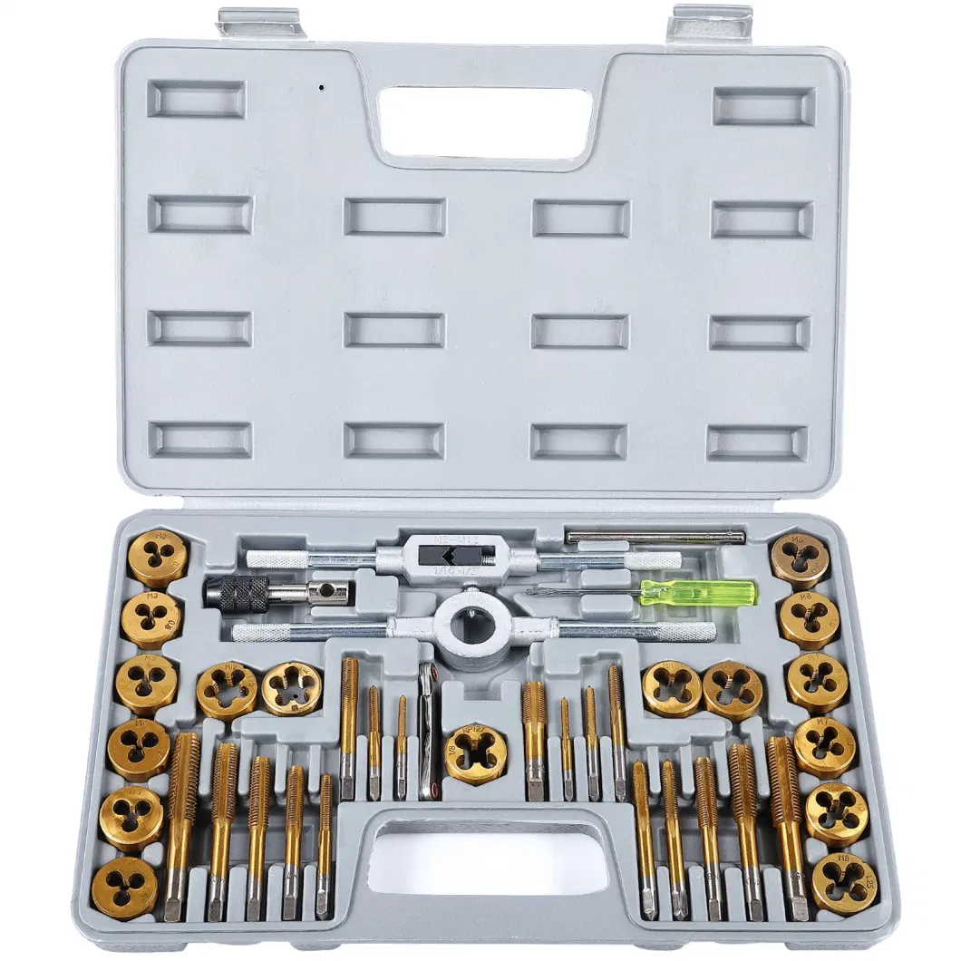 Behappy 40 PCS Tap and Die Set, Metric Tap and Die Set Titanium Coated with Storage Case, Alloy Steel External Internal Cutting Threading Tapping Kit