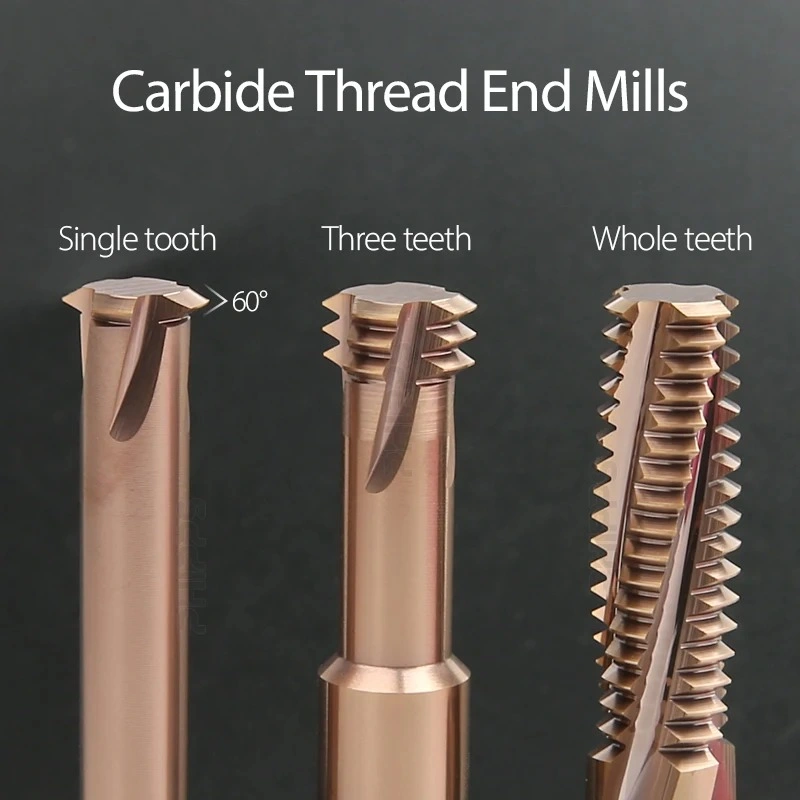 Single Flute Spiral End Mill Three-Tooth Solid Carbide Thread End Mill Full-Tooth Thread Mill Support Non-Standard Customization