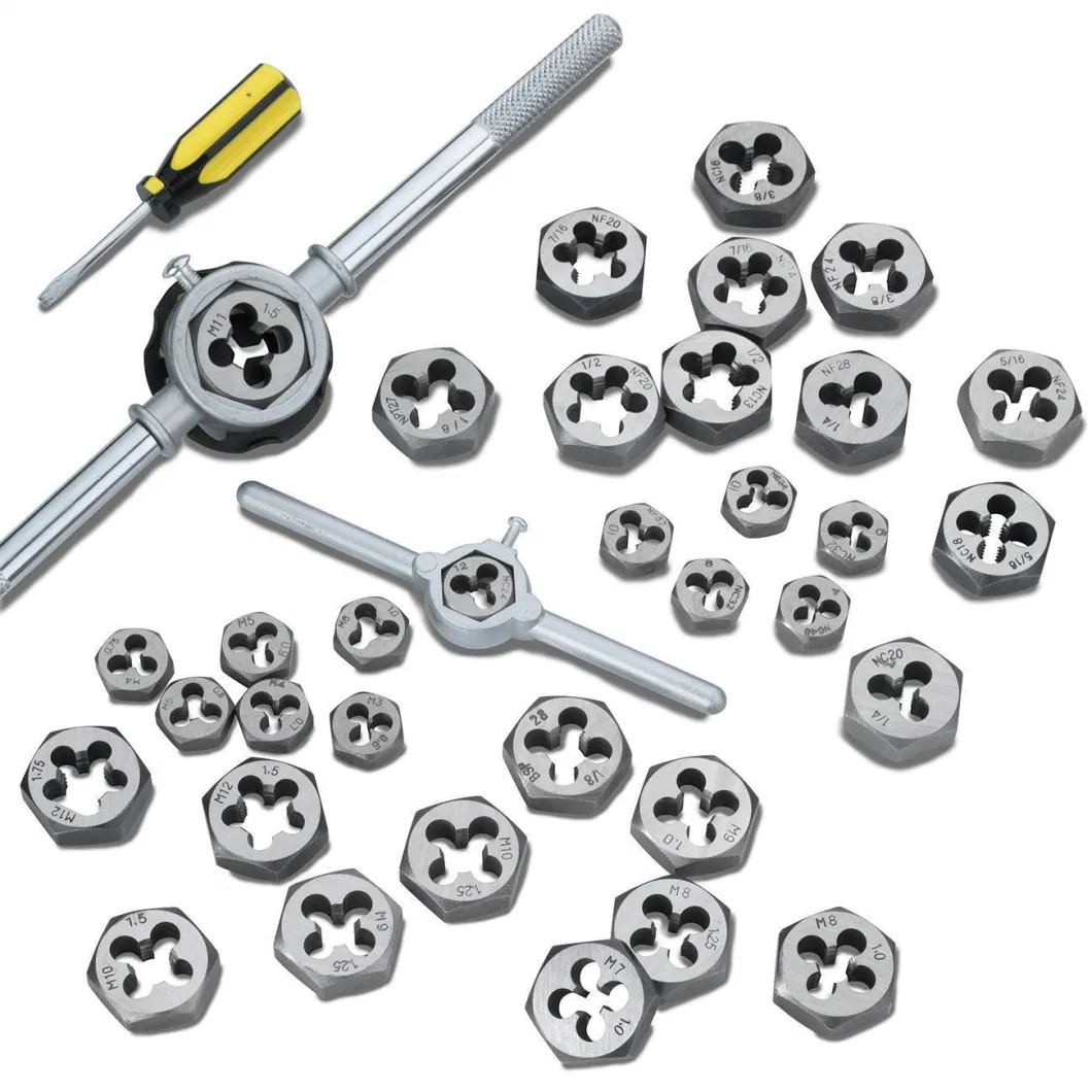 76 Piece Threading Tool Tap and Die Set Standard &amp; Metric Alloy Steel Hexagon T Type Wrench SAE