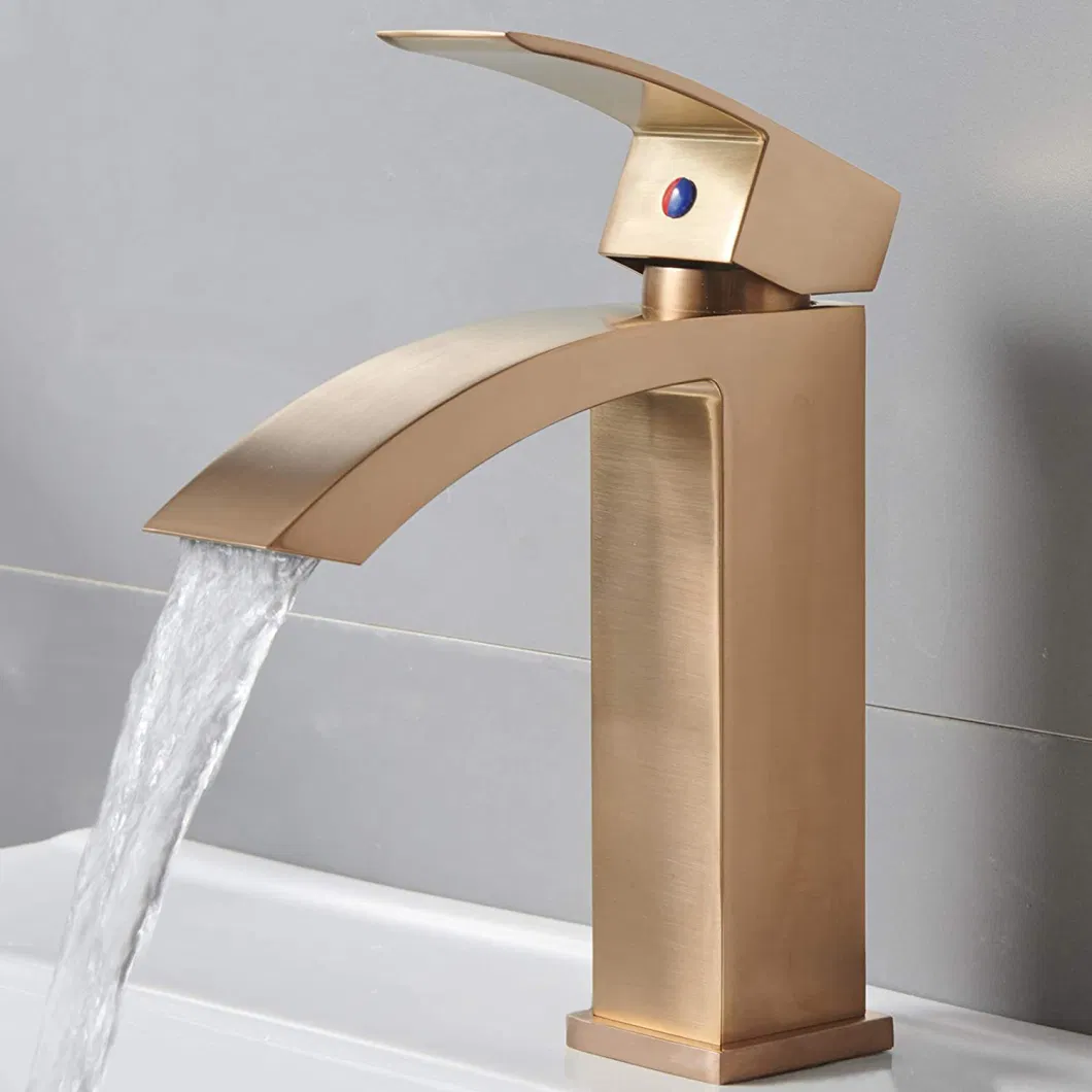 Aquacubic Gold Bathroom Basin Faucet Copper Fashion Copper Bottom Square Single Hole Household Cold Hot Sink Taps