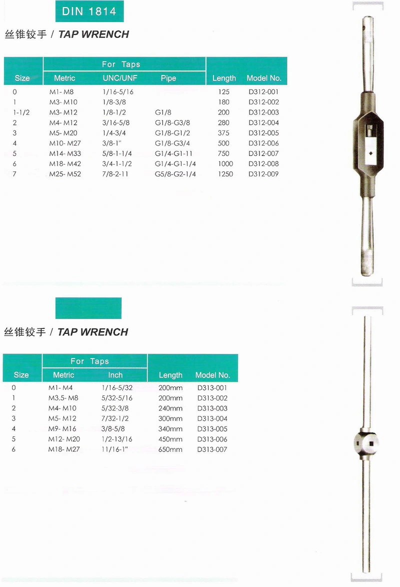 DIN ISO ASME Screw Tap Hexagon Dies Tap Wrench Handle