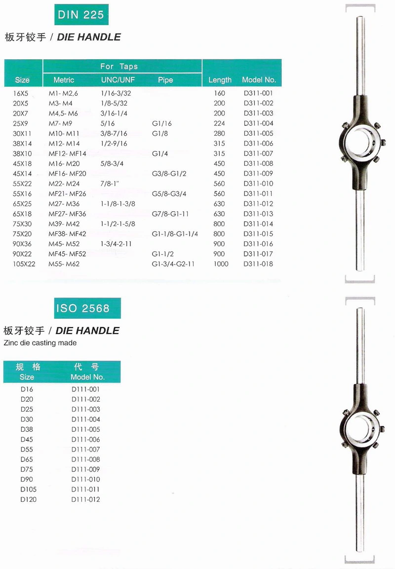 DIN ISO ASME Screw Tap Hexagon Dies Tap Wrench Handle