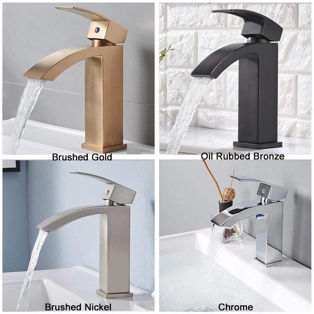 Aquacubic Gold Bathroom Basin Faucet Copper Fashion Copper Bottom Square Single Hole Household Cold Hot Sink Taps