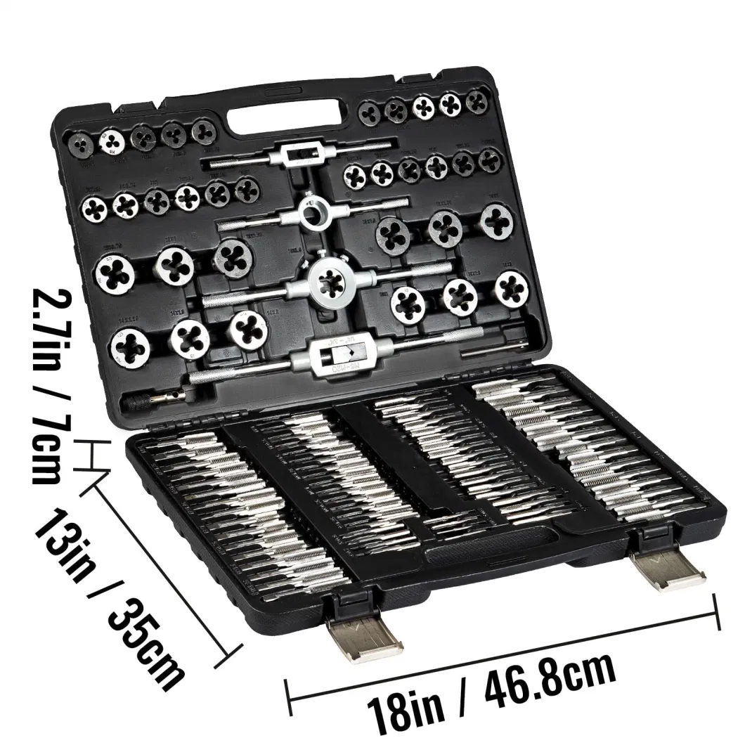 110PCS Tap and Die Set Metric and Imperial Thread Tap Die Wrench Kit Hand Tapping Tools Screw Tap Drill Set