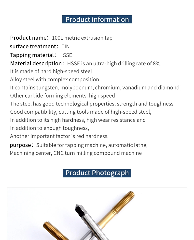 Hsse-M42 JIS Long Shank 100mm with Tin Forming Taps M1.4 M1.6 M2 M2.5 M2.6 M3 M3.5 M4 M5 M6 M8 M10 M12 Machine Screw Thread Tap