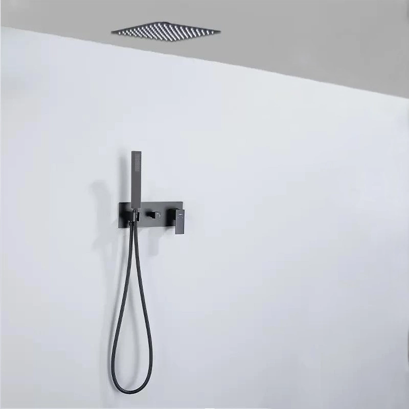 12 Inch Black Temperature Mixer Hand Shower Faucet Tap Wall Mounted Thermostatic Bathroom Shower Faucets Set