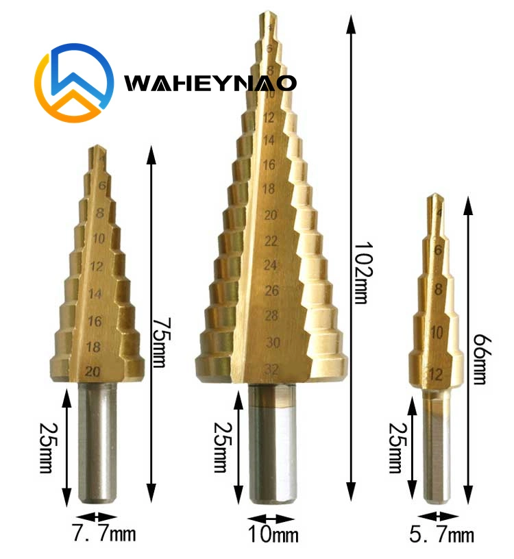 Titanium Cobalt M35 Tin-Coated Step Cone Drill Bit Set for Metal (3PCS)