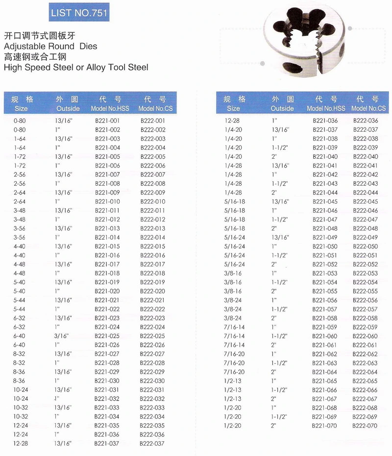 DIN ISO ASME Screw Tap Hexagon Dies Tap Wrench Handle