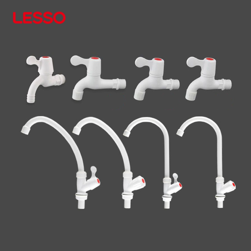 Lesso Wall Mounted Single Handle Kitchen DN15 20 Washing Machine Bibcock Bathroom Faucets White PVC Plastic Taps for Home