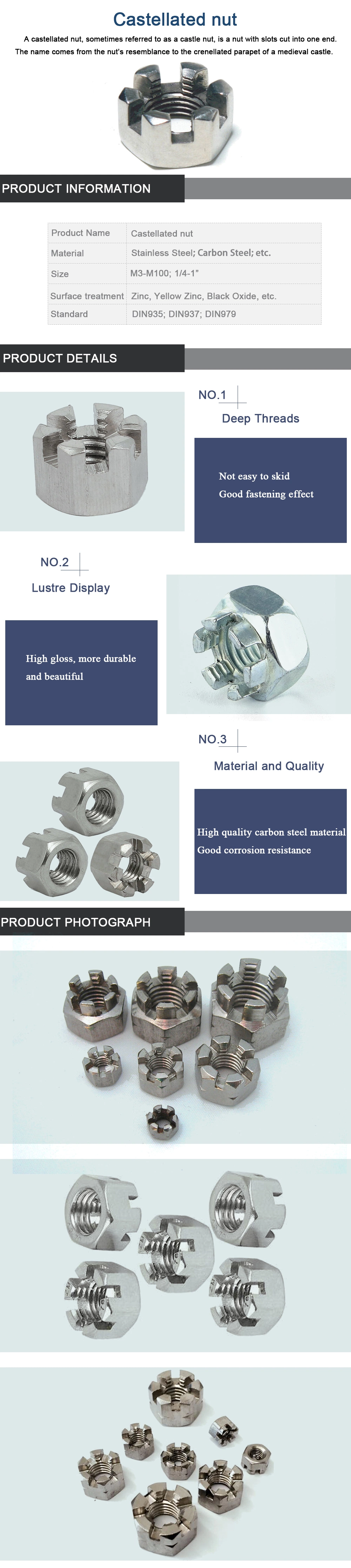 China Factory High Strengthen Customize All Grades of Bolt Rivet Screw and Slotted Nut Hexagon Nuts Hex Nuts Castle Nuts