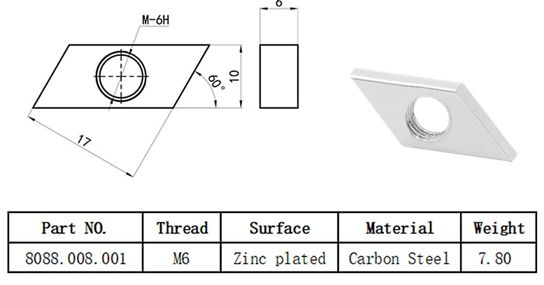 Steel Die-Cast Zinc Rhombus Round Slotted Threaded Nut