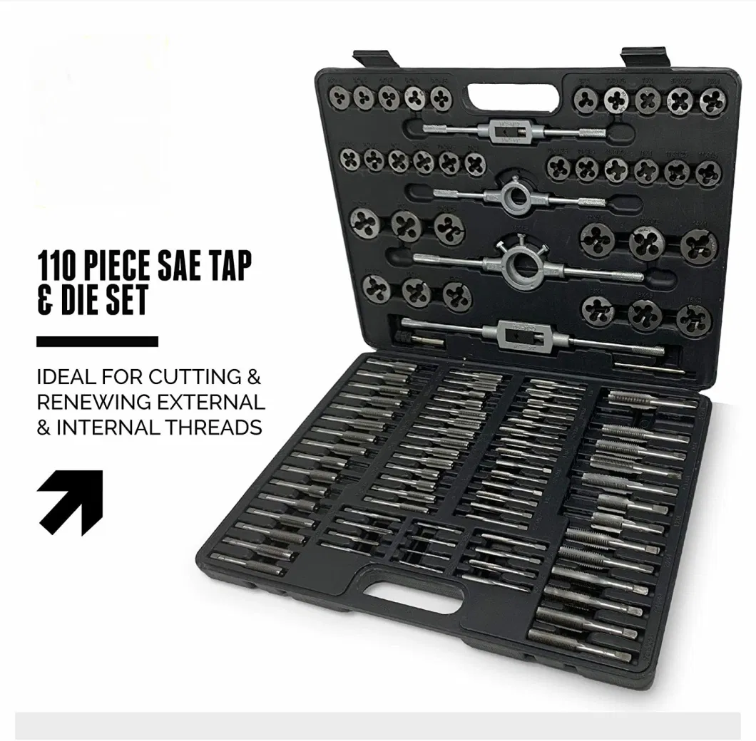 110 Piece Hardened Alloy Steel SAE Tap and Die Threading Tool Set with Storage Case