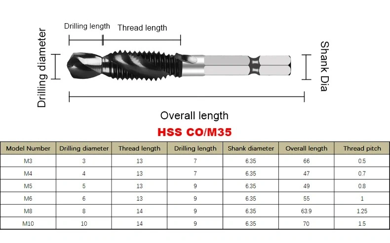 Drill Hex Shank Drilling and Tapping Triple-Integrated Screw Compound Tap Screw Thread Metric Tap